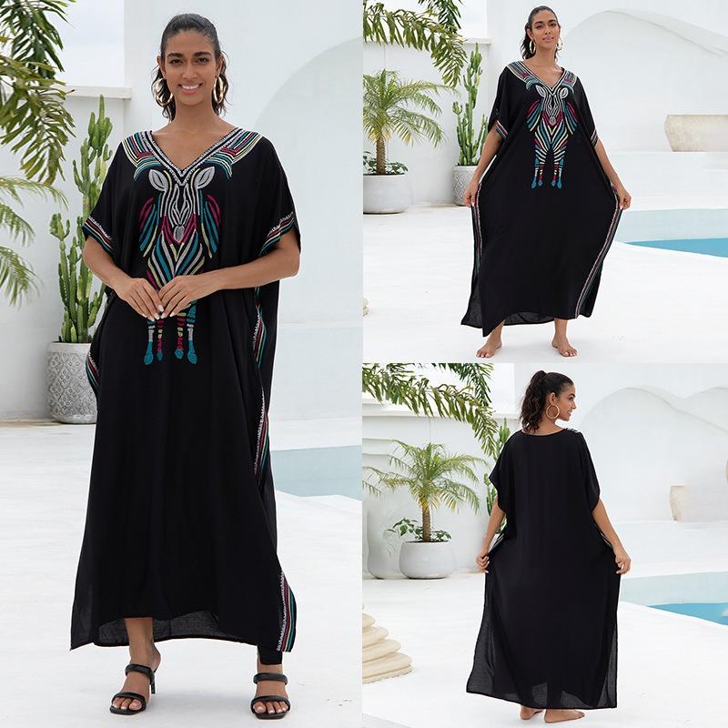 Embroidered Loose Women's Long Dress, Beach Dress, Sun Protection Cover Shirt