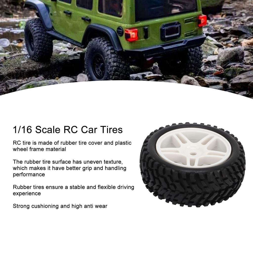 4PCS RC Car Wheels Pentagram Designed Rubber Plastic RC Car Tires Set for 1/16 Car Models Replacement Black