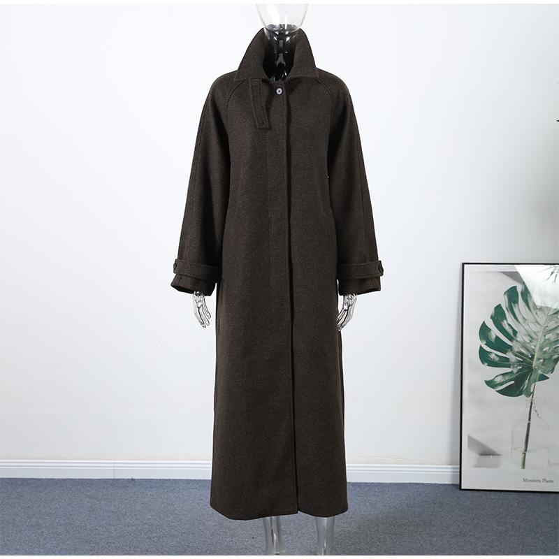 

Stand-up Collar Single-breasted Wool Lace-up Coat Ladies Autumn and Winter New Thick Coat Solid Color Long Fashion Coat L коричневий