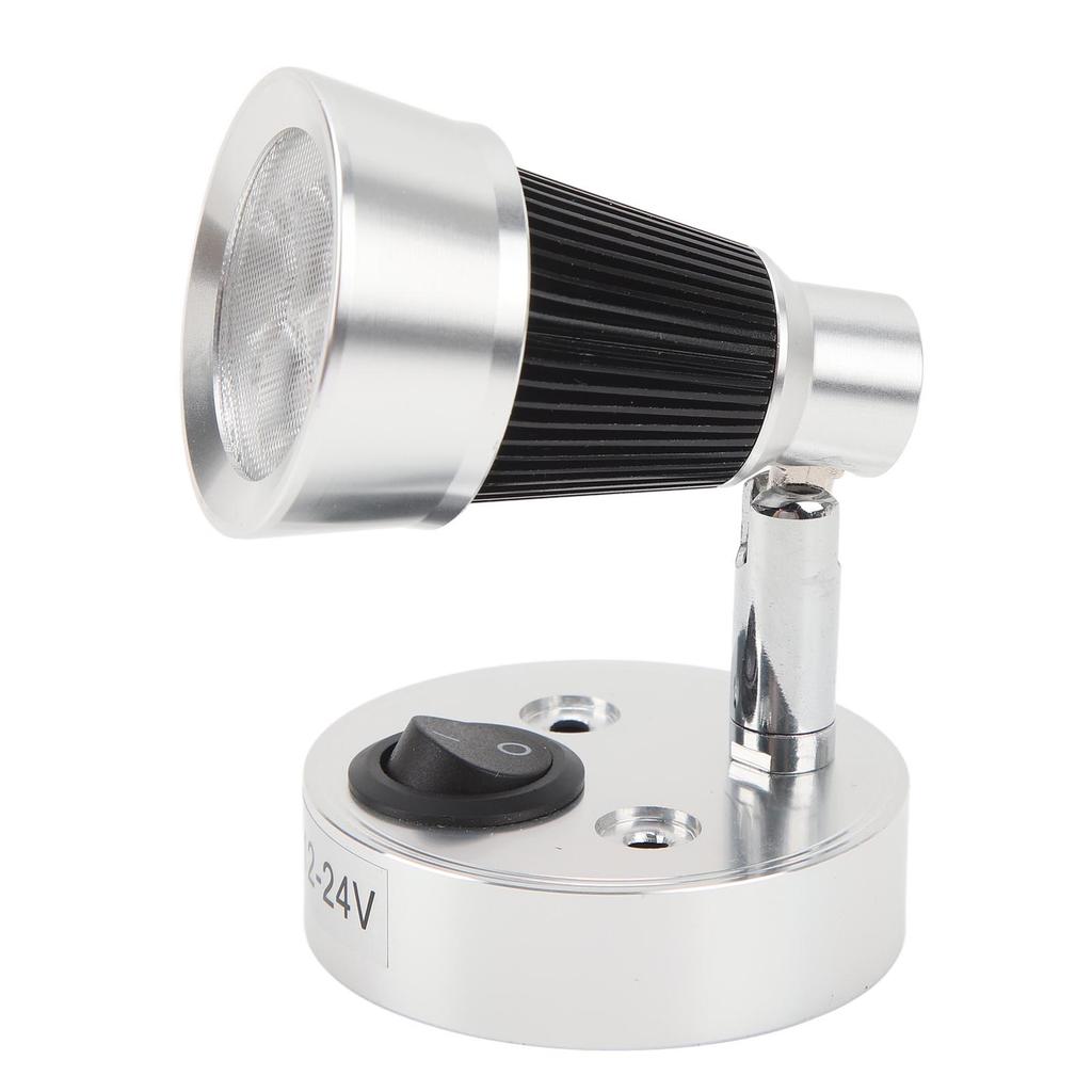LED RV Bedside Lamp DC12 to 24V Silver 3W 3000K Warm White Portable Reading Light for Yacht Ships Bo