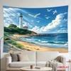 1pc, 2D flat, banner with design of lighthouse, beach, and seagulls, suitable for living room, meditation, and party decorations
