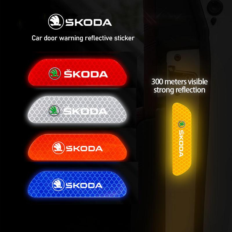 4Pcs Car Door Sticker Safety Opening Warning Reflective Decal Mark For Skoda Kylaq Elroq Kodiaq Octavia Enyaq Kamiq Scala Superb