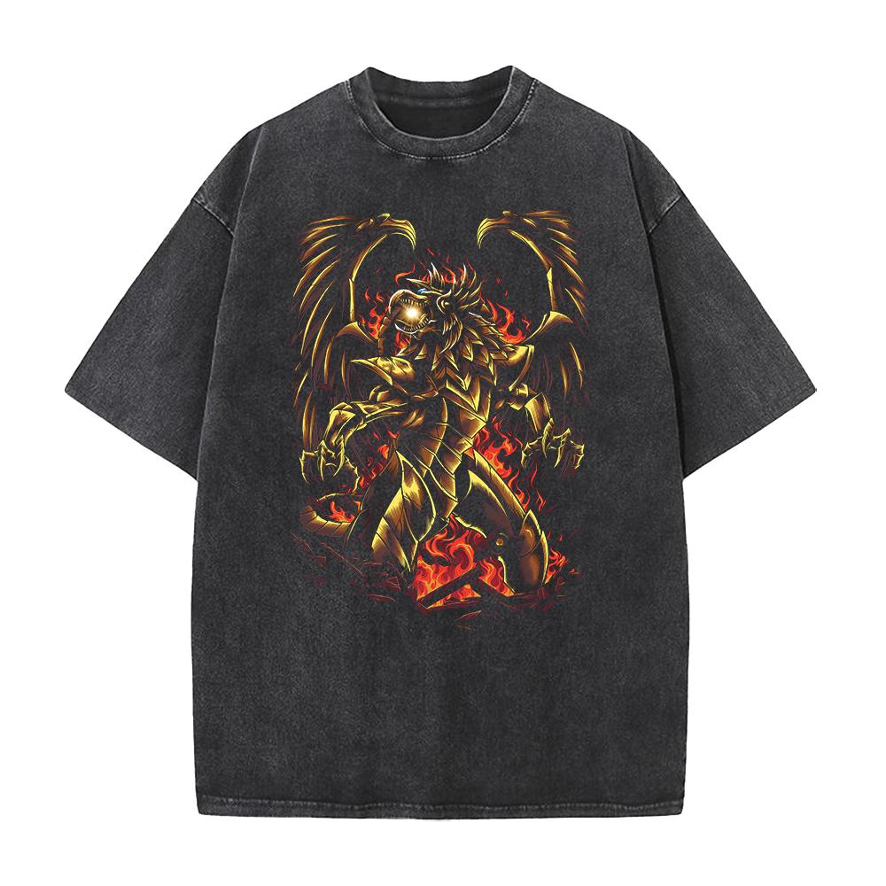Japanese Anime T-shirt The Winged Dragon of Ra Y2k Washed T Shirt Men's Clothing Summer Short Sleeve Cotton Tees Tops