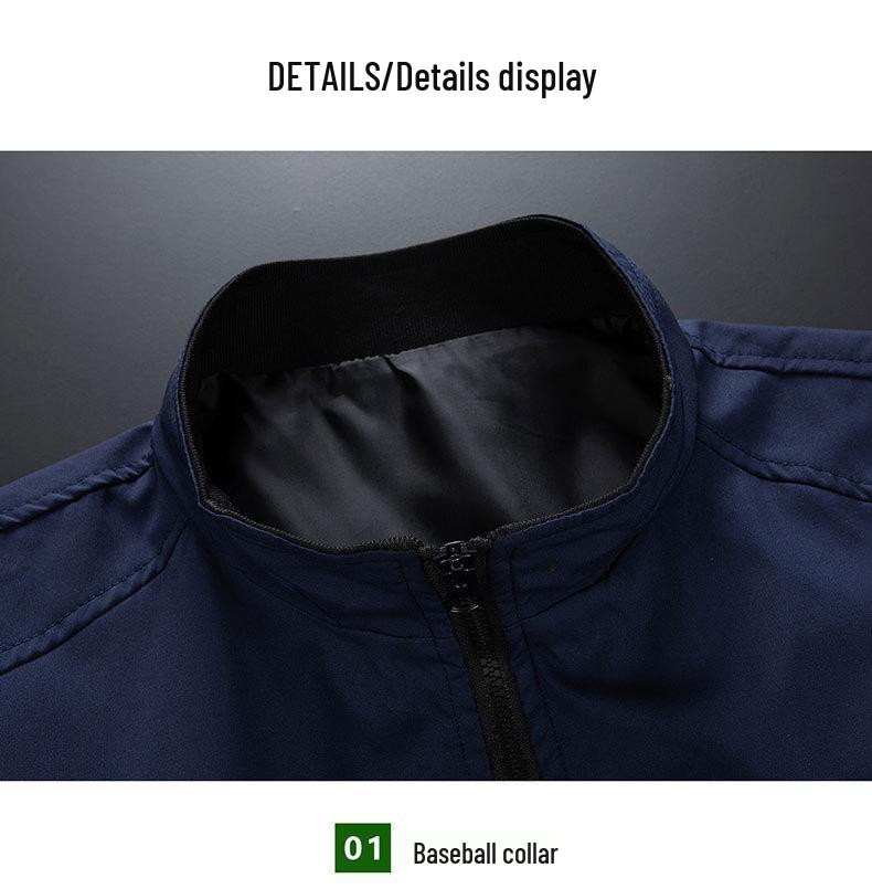 Men's Cross-Season Casual Solid Color Stand Collar Jacket, Thin Business Style for Middle-Aged and Young Men.