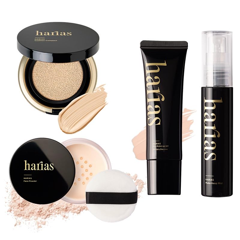 HARIAS Makeup Cushion Foundation Face Makeup Makeup Keeping and Spray (Official) 4-Piece Set (Beige), Powder, Primer, Mist, Serum, Skincare,