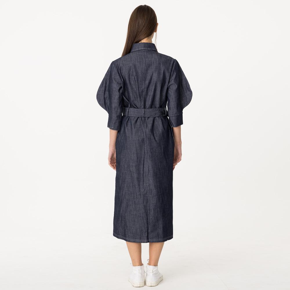 Bunderghost Bishop Sleeve 3/4 Sleeve String Denim Long Dress Indigo Denim