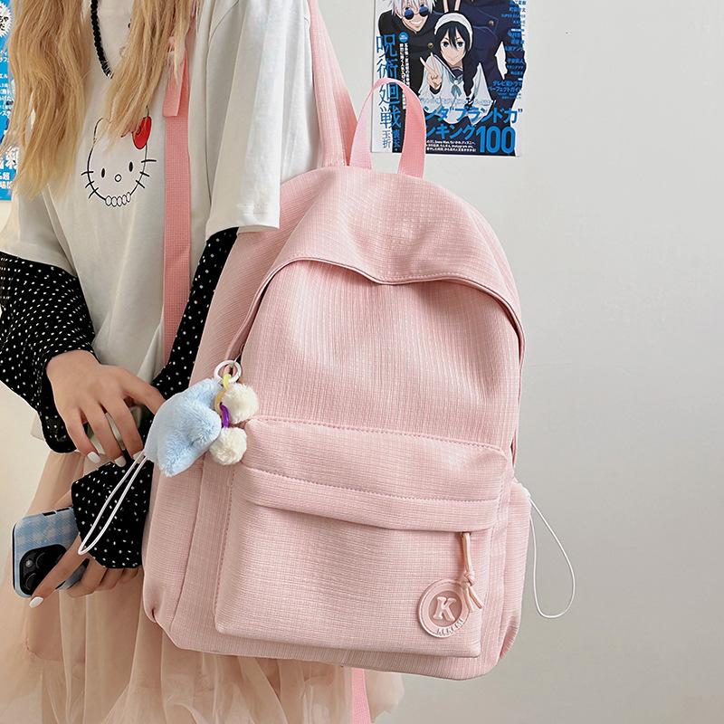 Small Fresh Backpack New Ins Casual Backpack College Style Solid Color Simple Large Capacity Primary School School Bag