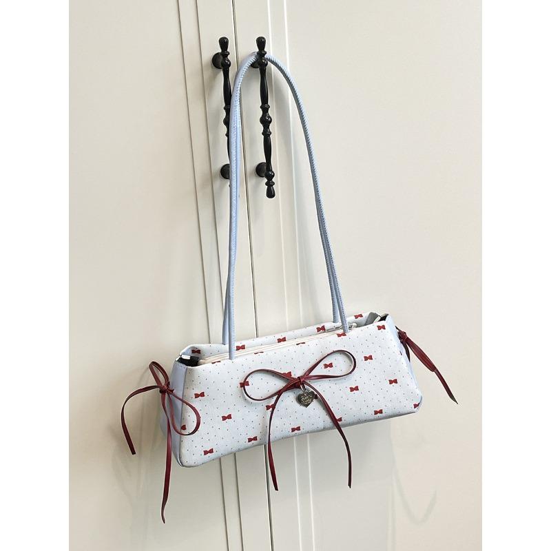 

Женская сумка класса люкс, маленький свежий бант, наплечная сумка-тоут, нишевый дизайн, высококлассная сумка подмышку синий