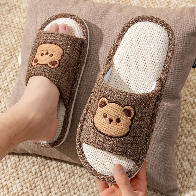 Linen slippers women's thick bottom four seasons universal indoor spring and autumn summer home use cotton and linen drag non-slip men