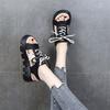 Soft Leather Women's Sandals Spring and Summer Fashion Color Matching Muffin Bottom Thick Sole Outer Wear Flat Bottom Lace-up Beach Roman Sandals