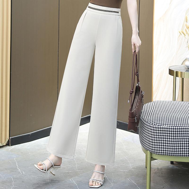 

2026 Women s High Waist Summer Slimming Elastic Trousers: Elegant, Lightweight, Casual Long Pants 2XL (suggested 55-60 kg) бежевий