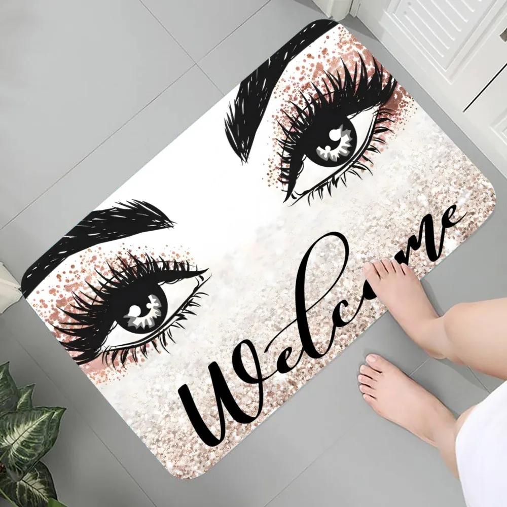 Eyelash Pattern Printed Carpet Flannel Foot Pad Mat Suitable for Bedroom Bathroom Kitchen Entrance Rug Home Decoration