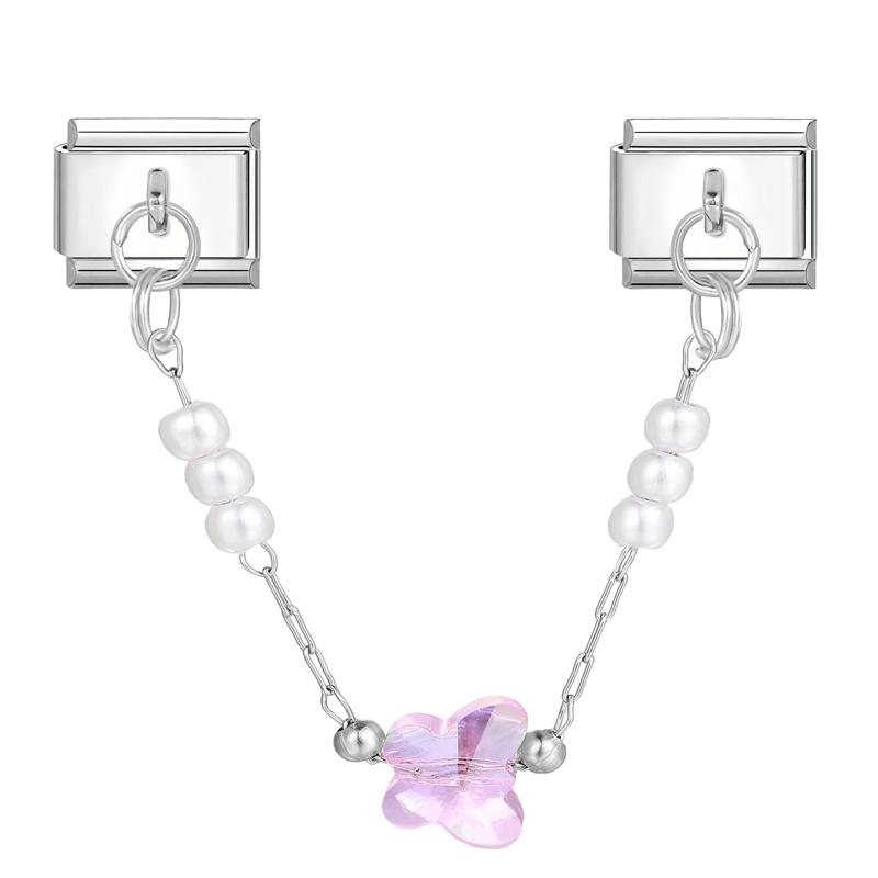 Flowers Moon Star Butterfly Heart Zircon Tassel Chain Italian Charm Links Fit 9mm Bracelet Stainless Steel DIY Jewelry Making