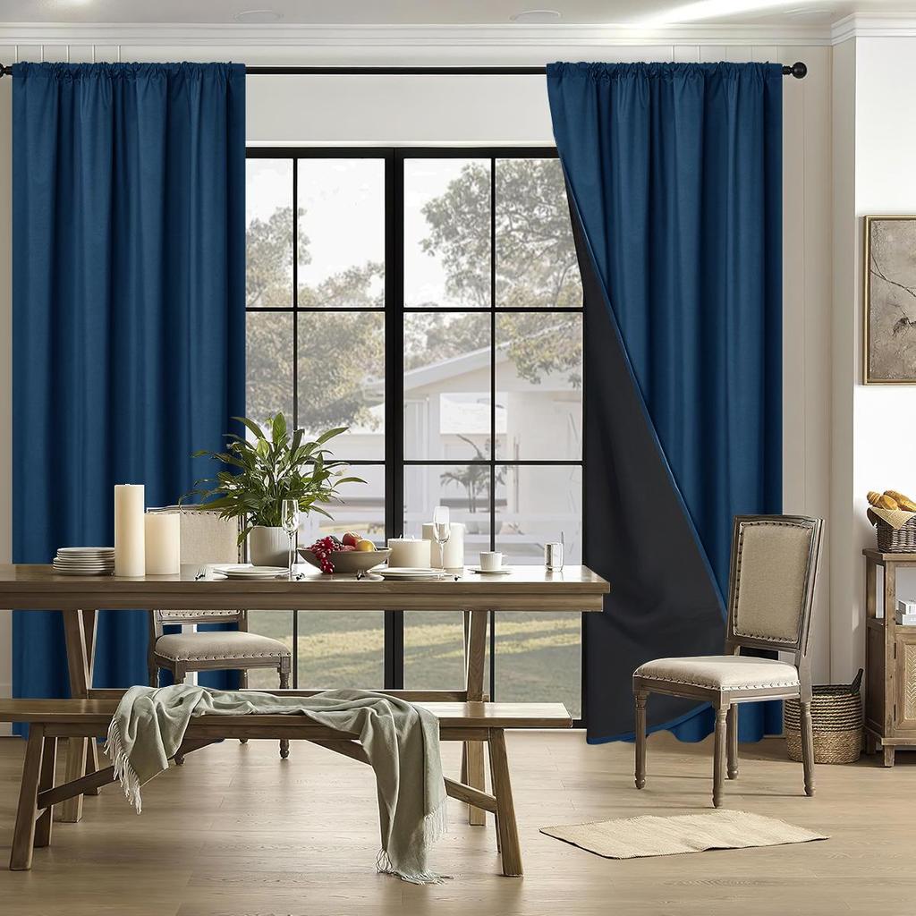 SHEIN Yafang Rod Pocket Blackout Curtains - Solid Color, Insulated, Sun Protection for Living Room & Balcony.