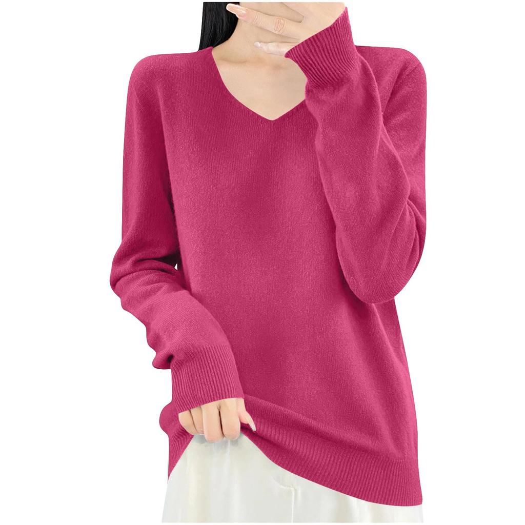 Women's Knit V-Neck Long-Sleeve Top Casual Comfort Long-Sleeve Blouse