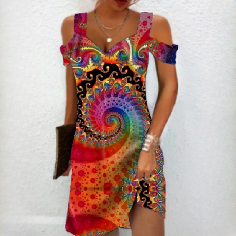 

QICED Женские летние элегантные платья с принтом в стиле темперамент M красный