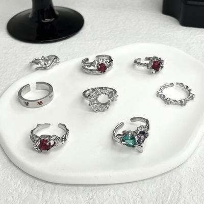 Niche Design Sense Zircon Love French Cold Wind Personality Irregular High Sense Gem Opening Ring