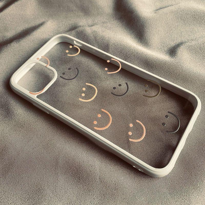 Cute Simple Smile Face Clear Phone Case For iPhone 11 14 Pro Max 15 13 Mini 12 XR XS X 7 8Plus Cartoon Shockproof Hard Cover Bag