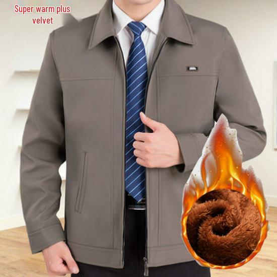 Men's Lapel Jacket - Mid-Aged & Elderly Spring/Autumn/Winter Overcoat Dad's Wear
