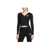 Nike Full Length Double Zipper Front Fitted Knitted Herringbone Print Long Sleeve T-Shirt Women tops Black DM6067-010