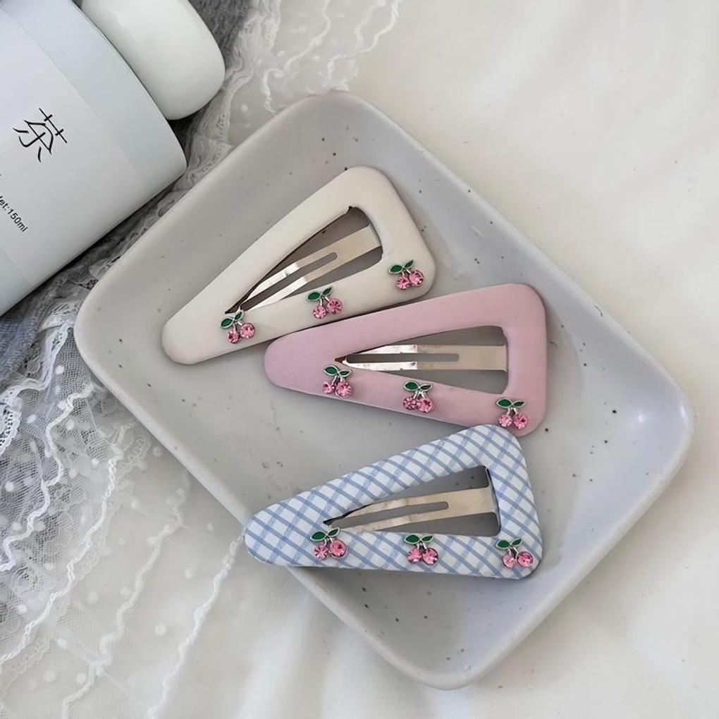 Women s 6-color big triangle cubic cherry snap hairpin gray