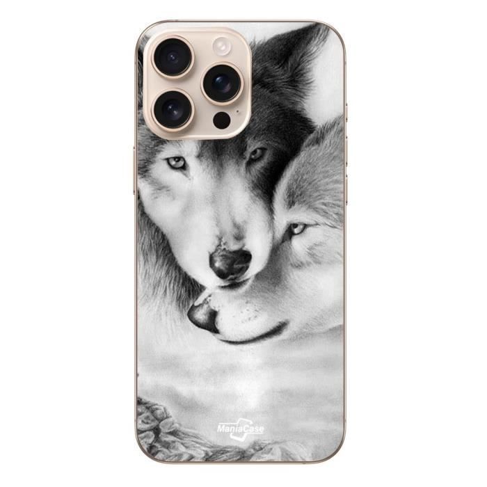 Coque Iphone 16 Pro - Maniacase - Loup et Louve - Noir et Blanc - Souple - Mixte