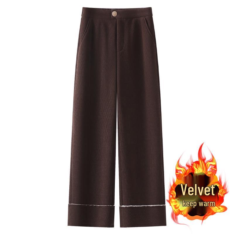 

Women s Khaki Chenille Wide-Leg Corduroy Pants - 2024 Autumn/Winter Fleece Lined S