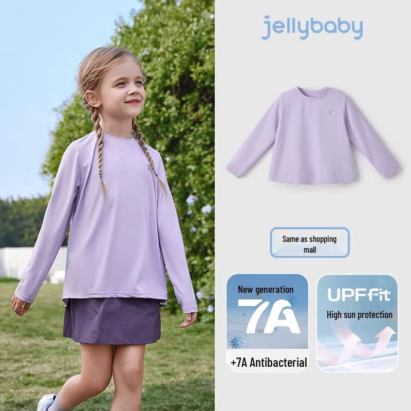 JELLYBABY Girls' Heart Print Sun Protective Long Sleeve T-Shirt