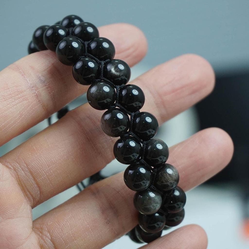 Unisex Beaded Bracelet: Tiger Eye, Silver Obsidian, Hematite, Lava Stone, Handmade 8mm Rope
