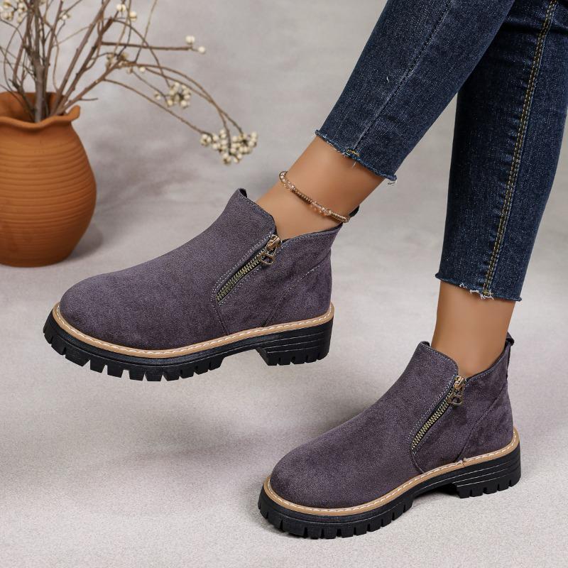 Round head side zipper Martin boots short boots thick heel, new autumn and winter size women's short boots