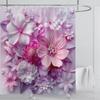3D Red Floral Shower Curtain Set Pink Flower Design Fabric Bathroom Decor Waterproof Washable Shower Curtain Set with Hooks
