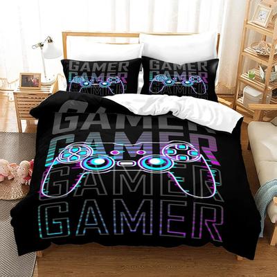 Juego de Funda Nórdica para Juegos Decoración de Habitación Gamer para Niños Adolescentes Videojuegos Juego de Cama Individual Decoración de Colcha con Mando de Juego para el Hogar