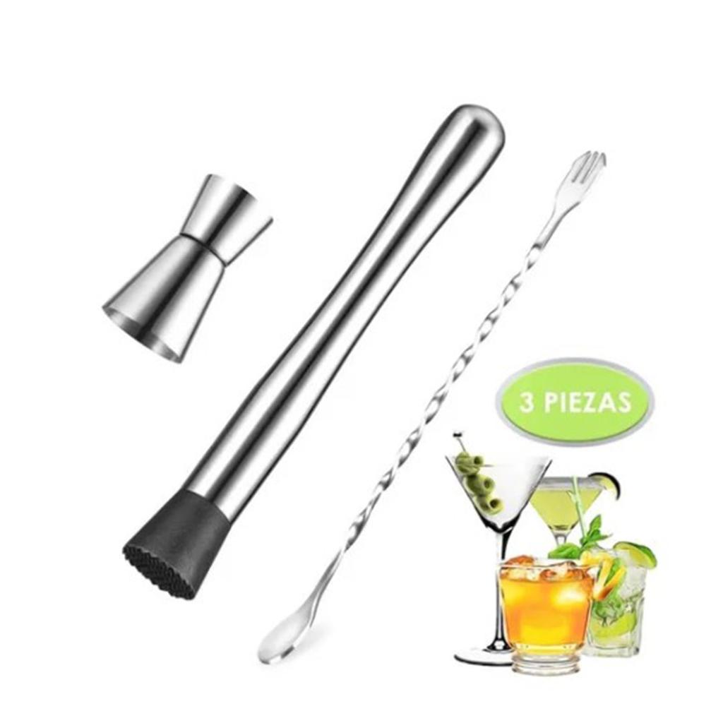 Cocktail-Rührlöffel, Stößel und 15 ml 30 ml Jigger Edelstahl Barwerkzeug-Set für Zuhause
