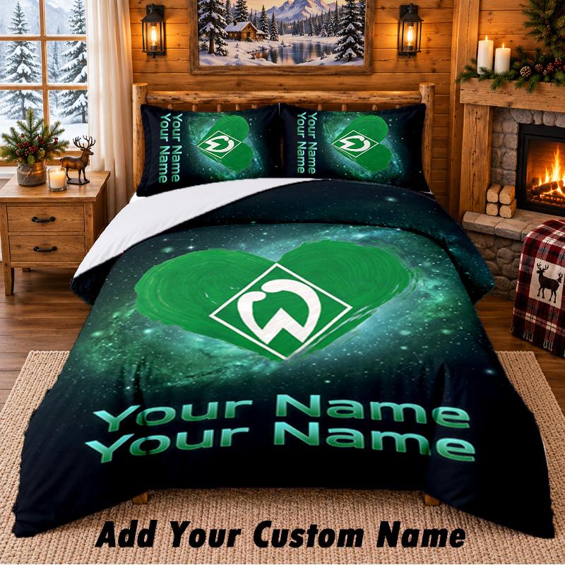 Werder Bremen FC Pattern Bedding 3Pcs Set Custom Name, Bed Sheet And Pillowcases For Home Bedroom