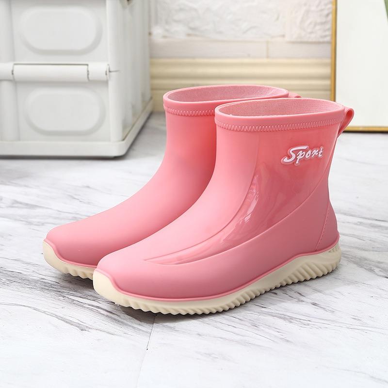 Short rain shoes women wear non-slip waterproof shoes women's fashion trend rain boots fleece warm work shoes glue shoes women