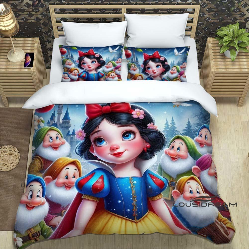 Schneewittchen und die sieben Zwerge Bettwäsche-Set, 3D-bedrucktes Cartoon-Muster Bettbezug, weich und bequem, extra große Größe,