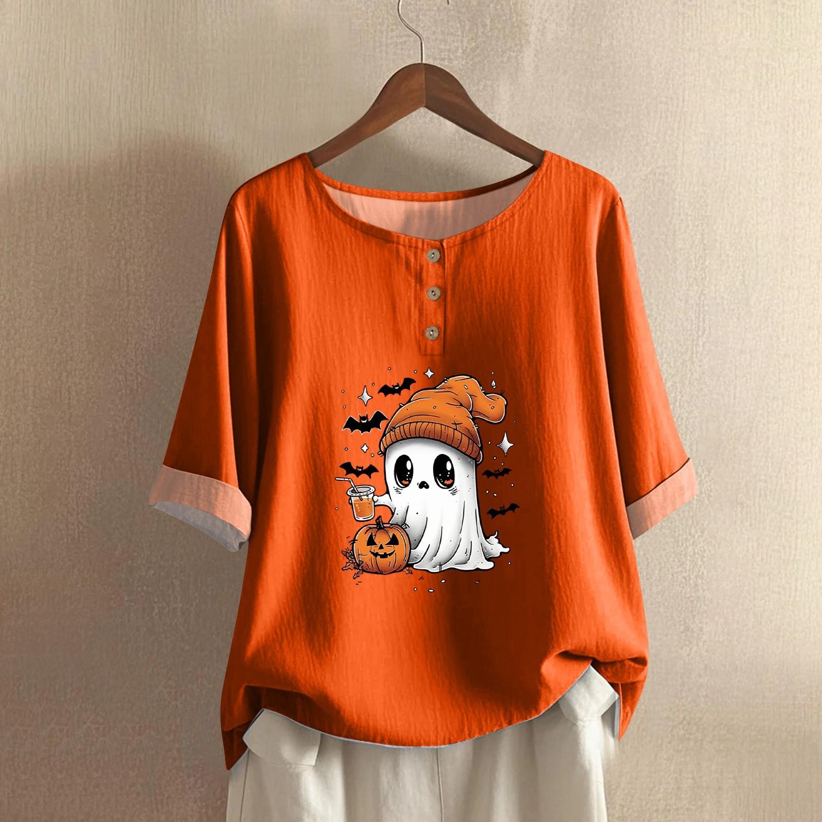 

Женская модная и повседневная рубашка с полурукавом, круглым вырезом, принтом, из хлопка и льна, блузка-топ XL