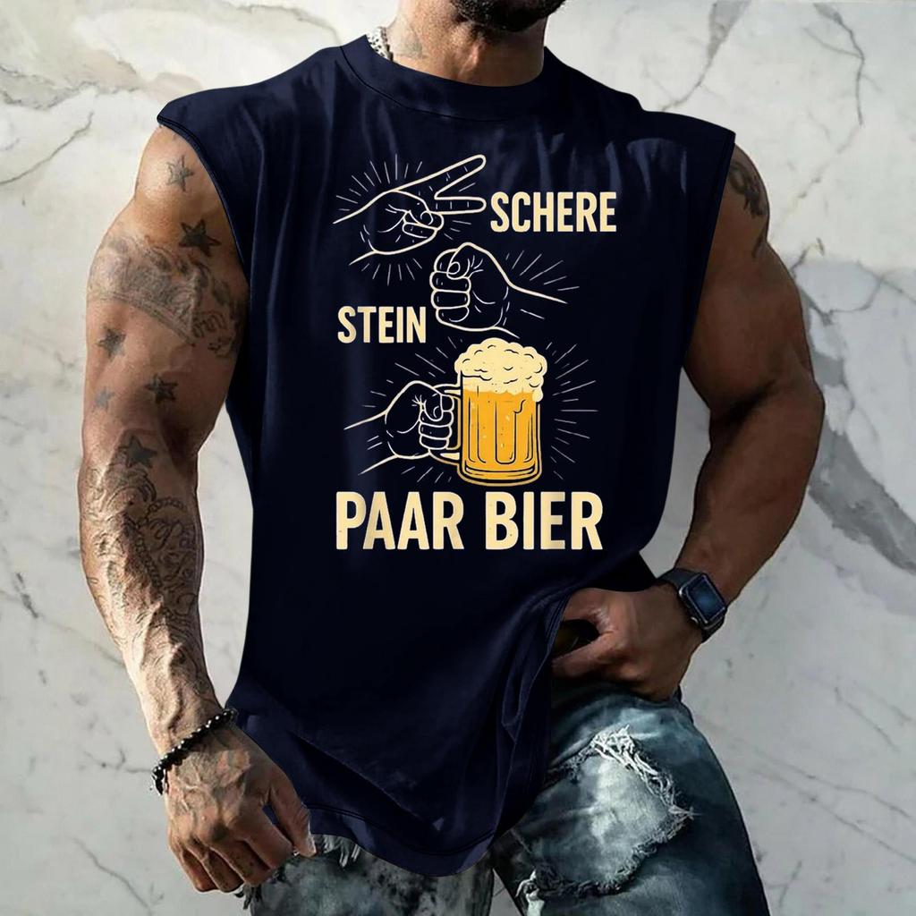 Men Sleeveless Tank Top Loose Fit Casual Streetwear Textured Pattern Printed Vest for Sports Vacation Daily Wear