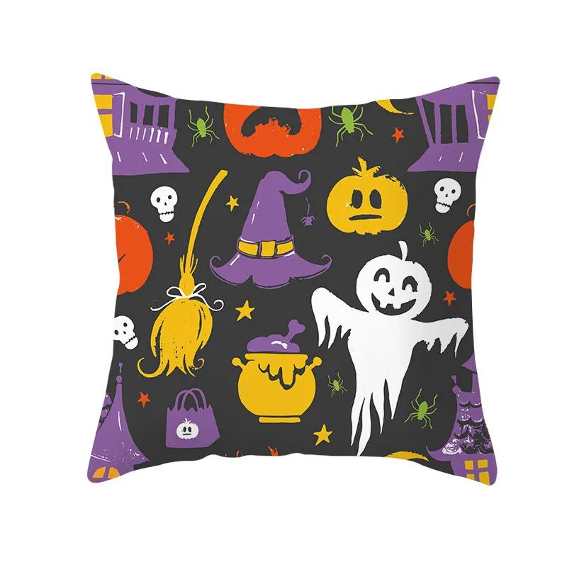 Halloween Style Decorative Cushion Cover Horror Pattern Polyester Pillowcase Pillow Cover For Sofa Home Room Festival Decor