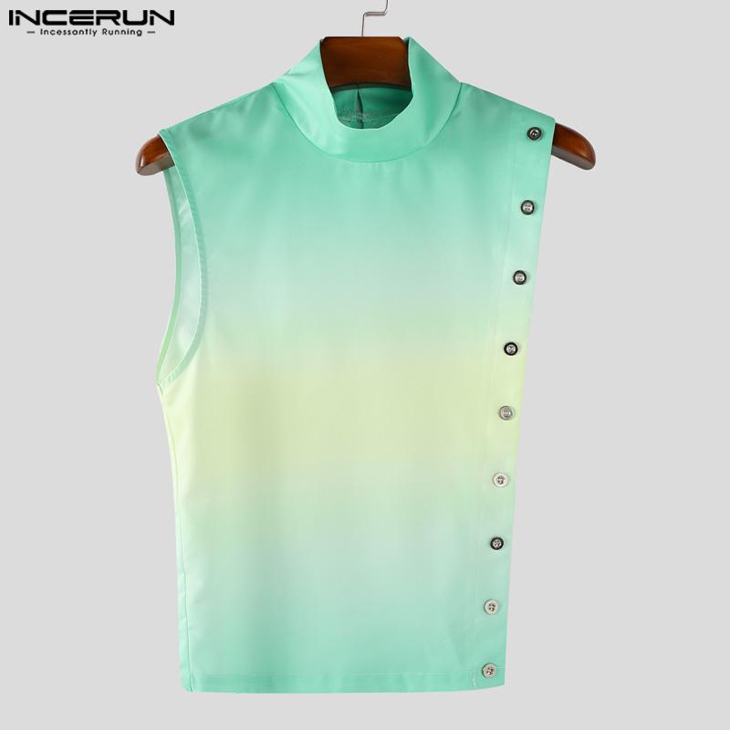 INCERUN 2PCS Men Sleeveless One Shoulder Gradient Tank Tops and Long Harem Pants Outfits Sets