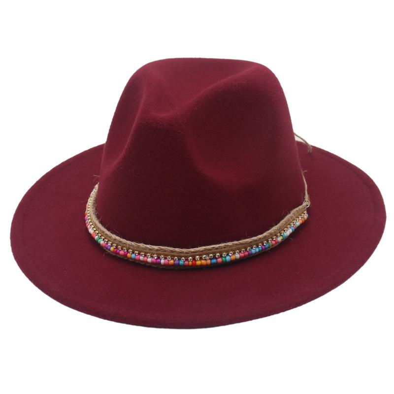 Pălărie înaltă Stil Etnic Lanț de Mărgele Lucrat Manual Pălărie Jazz Pălărie Fedorado pentru Spectacol Culoare Pălărie