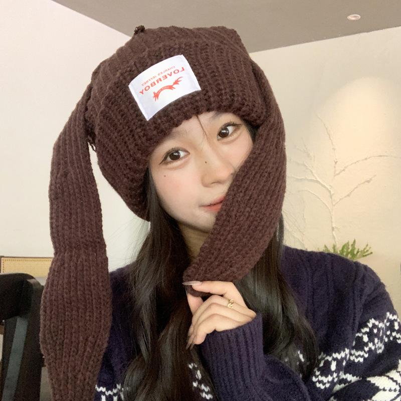 Trendy Brand Design Niche Personalized Rabbit Ears Wool Hat Women's Autumn and Winter Warm Ear Protection Hat Knitted Hat