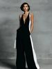 Women's Fashion Black and White Cotton Linen Color Block Spaghetti Strap Jumpsuit