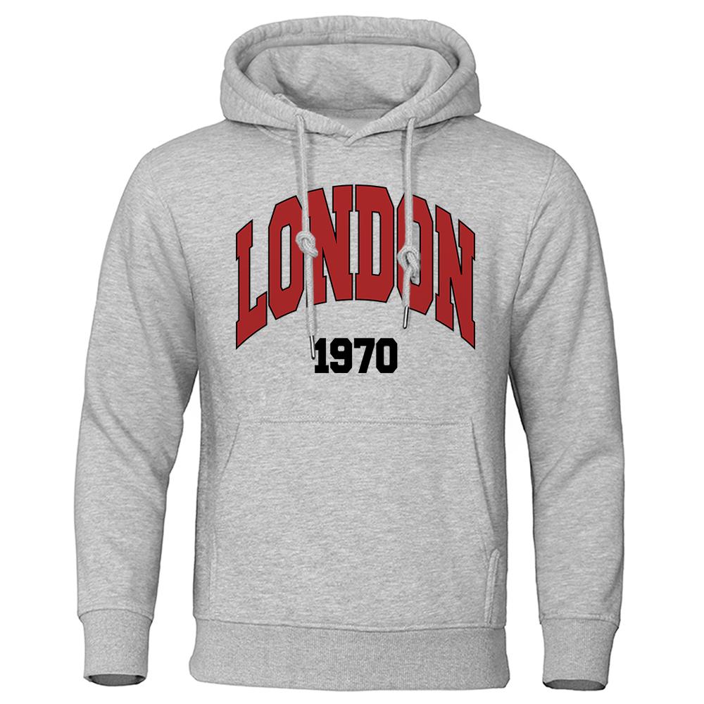 London, Uk 1970 Street Letter Hoodies Mens Hip Hop Street Hoody Crewneck Casual Clothes Oversized Fleece Men Sweatshirt