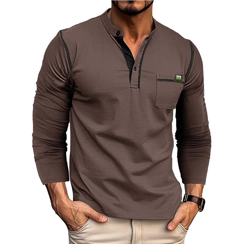 

Футболка Henley Colorblock для мужчин с длинным рукавом в европейском и американском стиле, осень/зима 2023 г. M коричневый