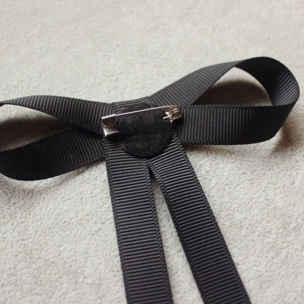 Rhinestone Pearl Bow Blouse Collar Pin Brooch Black Shirt Bowtie Ribbon Bow Tie  For Women Girls