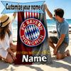 Custom Name Personalized FC Bayern Print Beach Towel, for Trip Camping Beach Party Home Decor, Birthday Gift for Family & Friends
