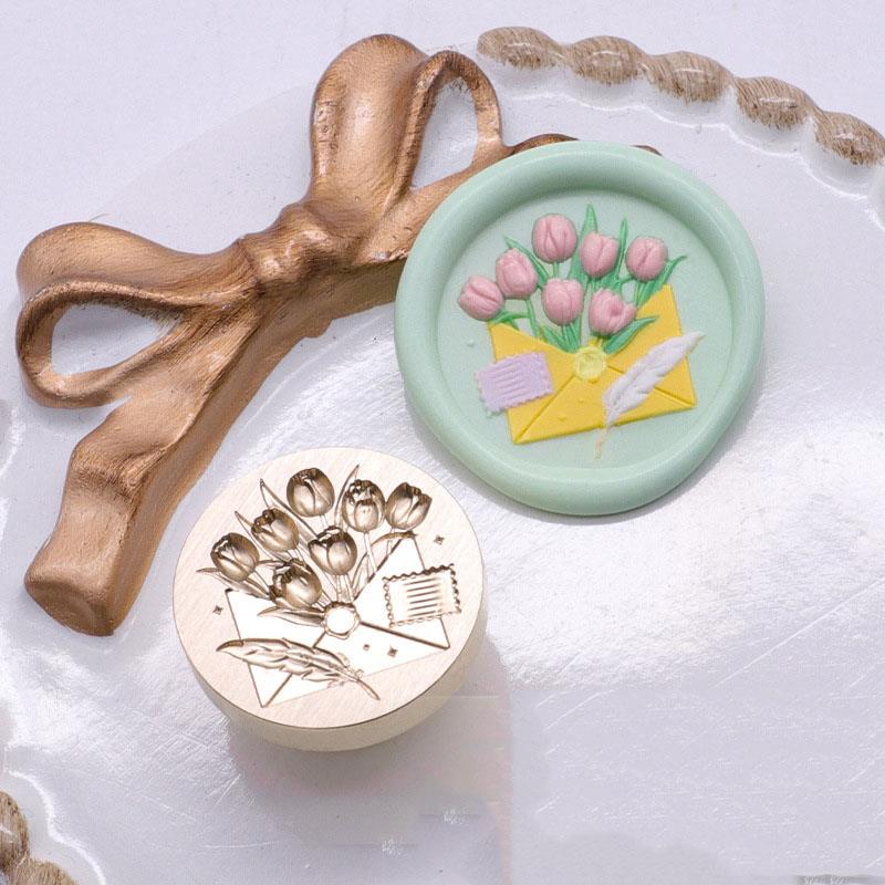 Stempellack Siegel Kupferkopf Künstlerisches Relief Rose Umschlag Tulpe Kerzenlicht Maiglöckchen Flammenfarbe Siegelkopf