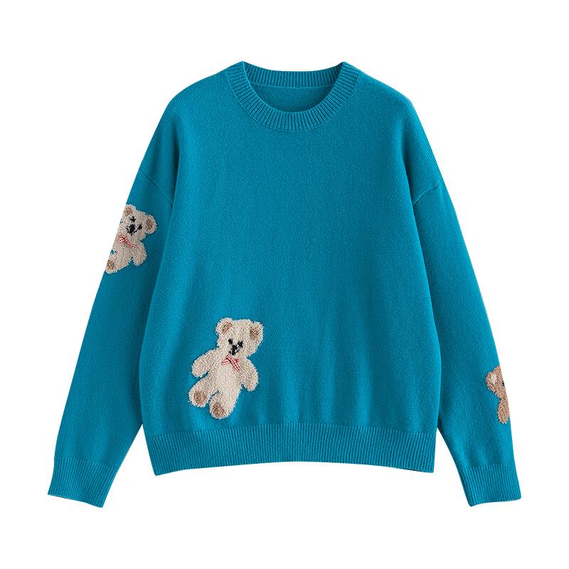 Chuyu Women's Bear Jacquard Loose-Fit Sweater