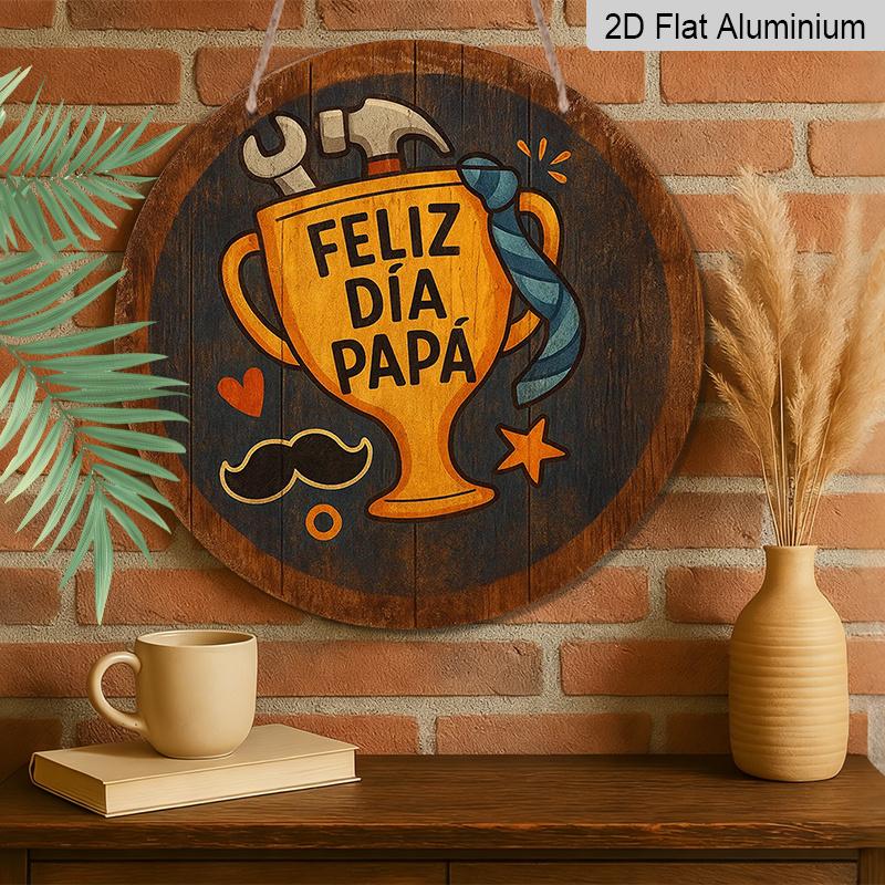 2D Flat - 1pc Round French Aluminum Sign, Vintage Decorative Plaque About "Happy Father'S Day", "Father'S Day Gift" Decorative Sign, Suitable for Dad
